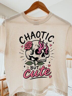 Chaotic but Cute Cropped T-Shirt, Funny Relatable Anxiety Mental Health Crop Top